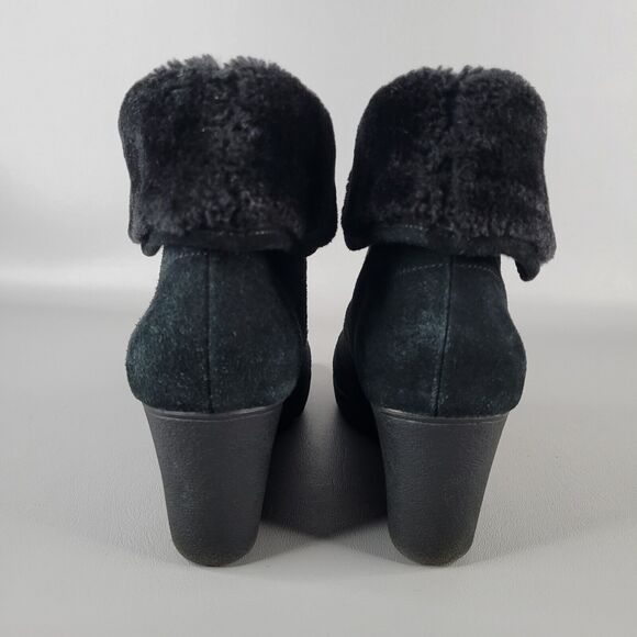 Donald J Pliner Maxxi Ankle Boots Wedge Lace Up Black Suede Size 8 M Faux Fur - Picture 8 of 14